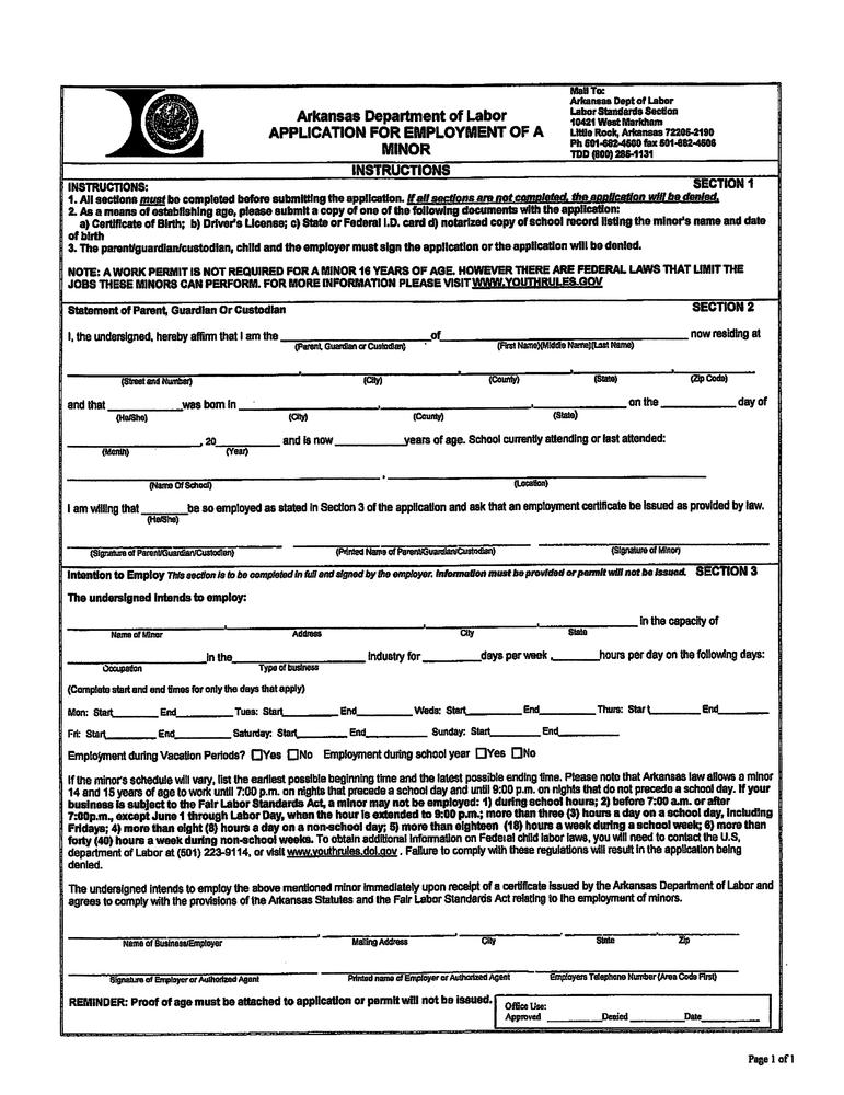Minor Application For Employment Saline County Arkansas 2576